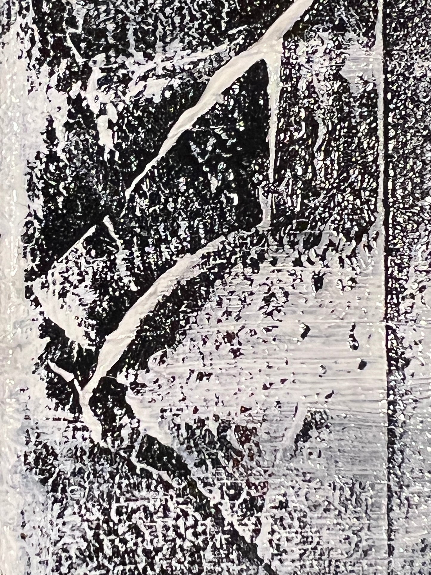 Loud Places, a close up of an oil and ink based abstract painting by Beatrice Morel, featuring a symphony of whites and greys.