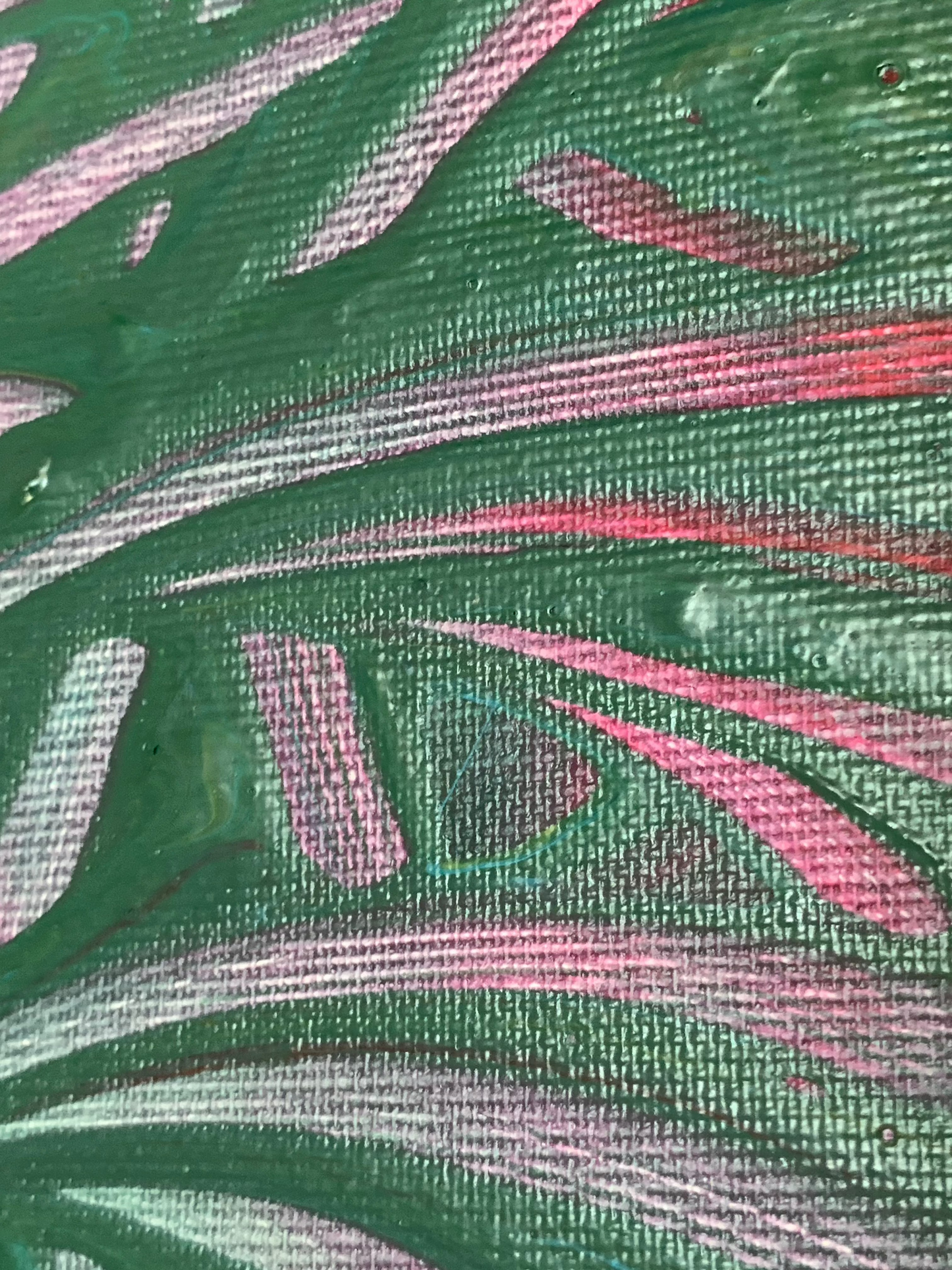 The Maze Runner - An Acrylic Abstract Painting by Beatrice Morel, featuring a palette of deep blues, charcoal grays and greens. This is a close up showing subtle hints of lighter shades, like muted silvers and soft pinks.