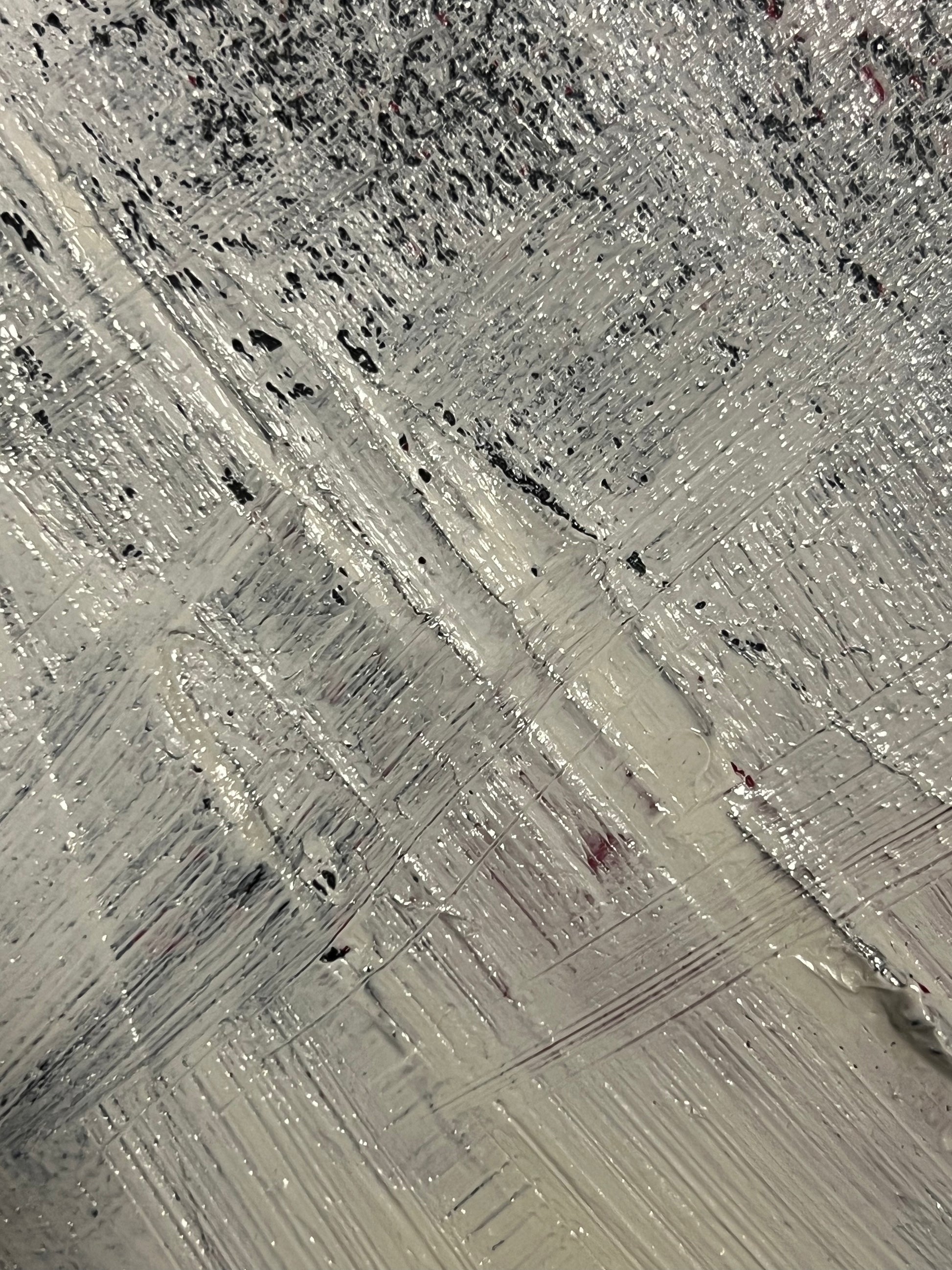 Loud Places, a close up of an oil and ink based abstract painting by Beatrice Morel, featuring a symphony of whites and greys.
